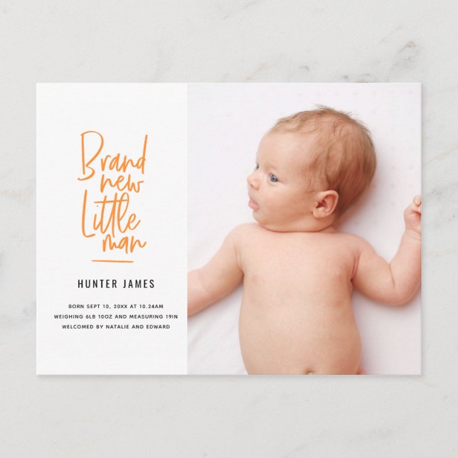 Faire-part de naissance de bébé garçon dessiné à l (Devant)