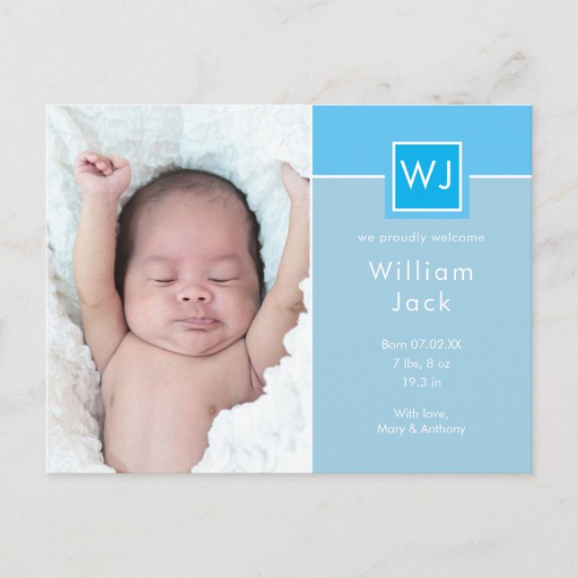 Faire-part de naissance de bébé garçon élégant et  (Devant)