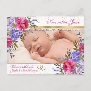 Faire-part de naissance de bébé nouveau-né floral
