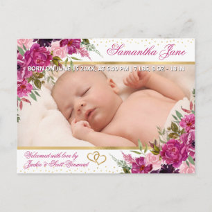 Faire-part de naissance de bébé nouveau-né floral