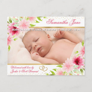 Faire-part de naissance de bébé nouveau-né floral