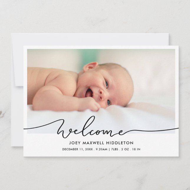 Faire-part de naissance de bienvenue Script photo  (Devant)