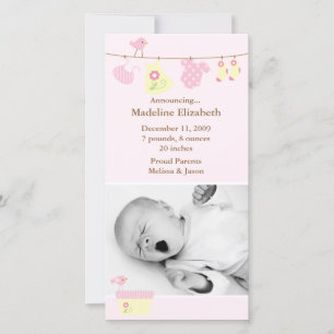 Faire-part de naissance de blanchisserie rose bébé