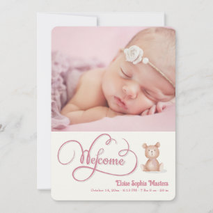 Faire-part de naissance de calligraphie de bienven