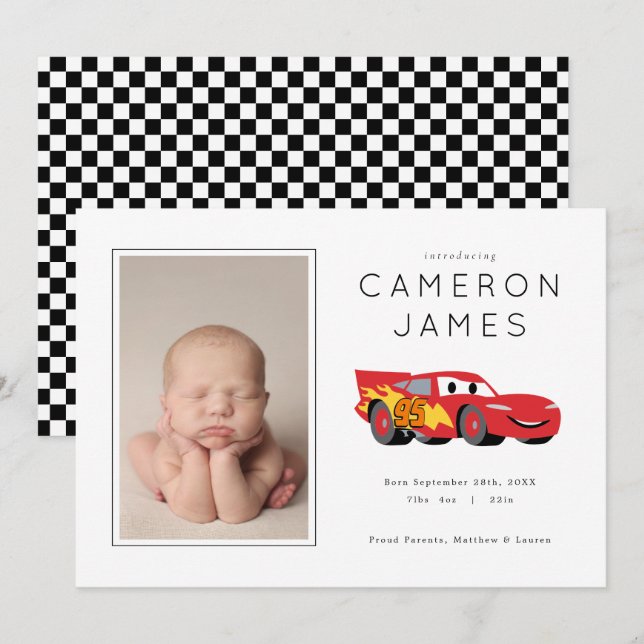 Faire-part de naissance de Cars Lightning McQueen  (Devant / Derrière)