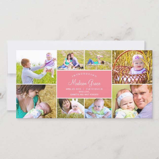 Faire-part de naissance de collage élégant - rose (Devant)