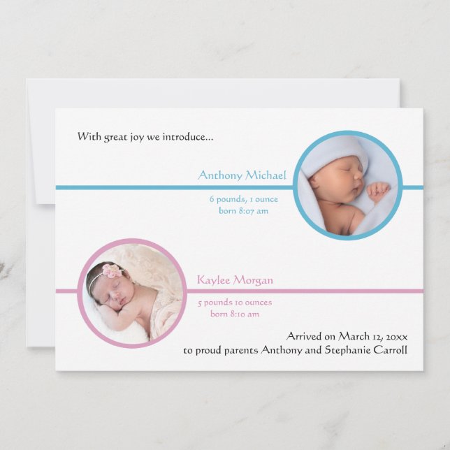 Faire-part de naissance de deux frères et sœurs av (Devant)