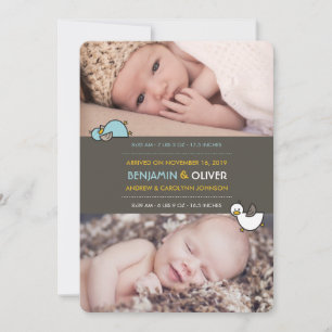 Faire-part de naissance de jumeaux garçons bébé ca