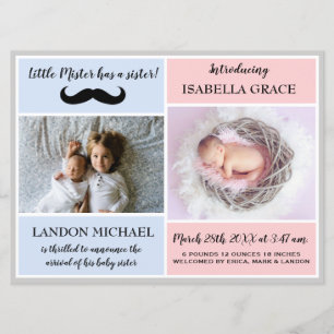 Faire-part de naissance de la petite fille frère B