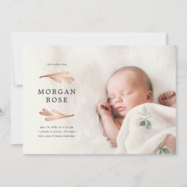 Faire-part de naissance de liage en or de cuivre (Devant)