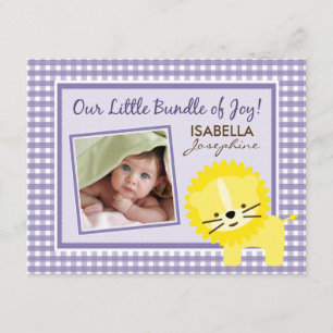 Faire-part de naissance de Lion En vichy doux (lav