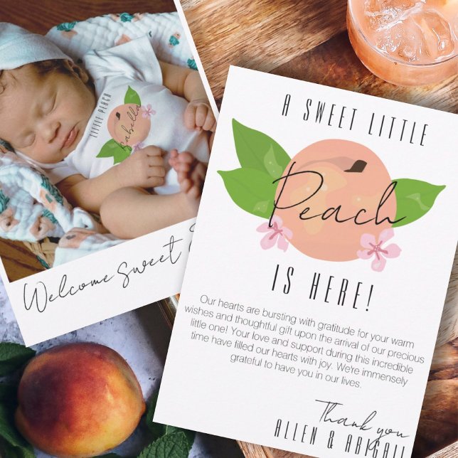 Faire-part de naissance de Merci de pêche doux (Créateur téléchargé)