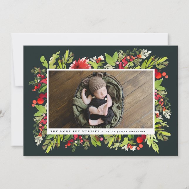 Faire-part de naissance de noël du feuillage aquar (Devant)