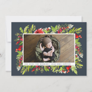 Faire-part de naissance de noël du feuillage aquar