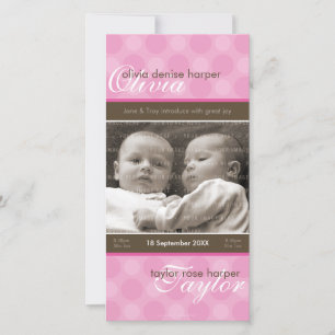 FAIRE-PART DE NAISSANCE DE PHOTO DE JUMEAUX : :