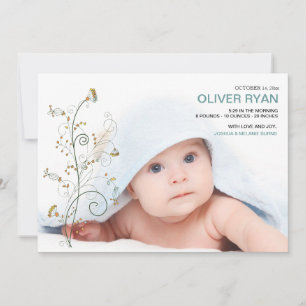 Faire-part de naissance de photo de vignes de bébé