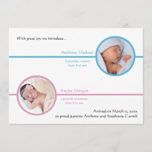Faire-part de naissance de photo des enfants de