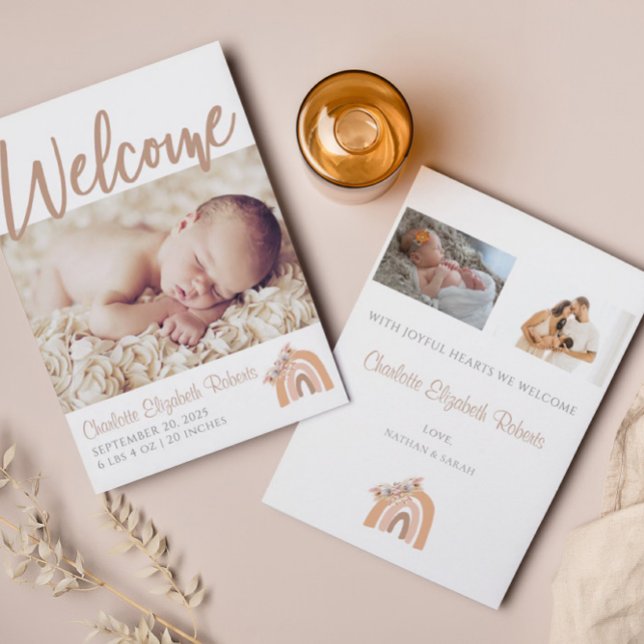 Faire-part de naissance de photo florale bohème ar (Créateur téléchargé)