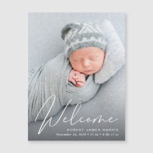 Faire-part de naissance de script blanc de la phot