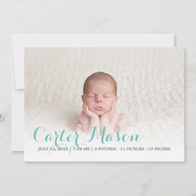 Faire-part de naissance de script bleu moderne (Devant)