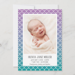 Faire-part de naissance de sirène Turquoise Lilac