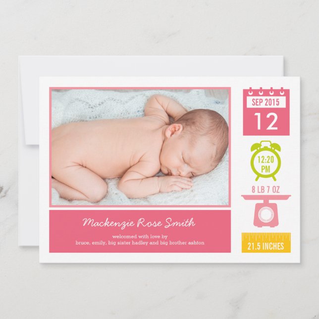 Faire-part de naissance de statistiques précieuses (Devant)