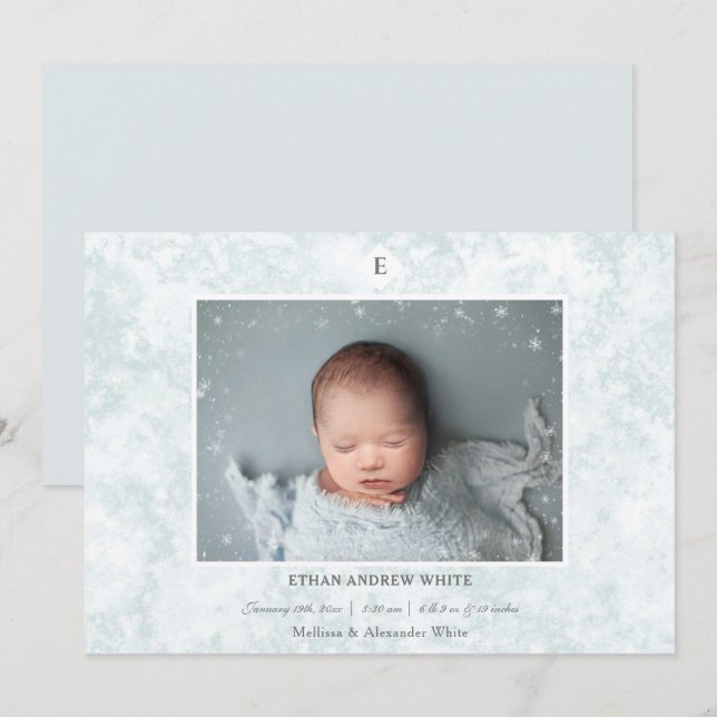 Faire-part de naissance d'hiver bébé garçon (Devant / Derrière)