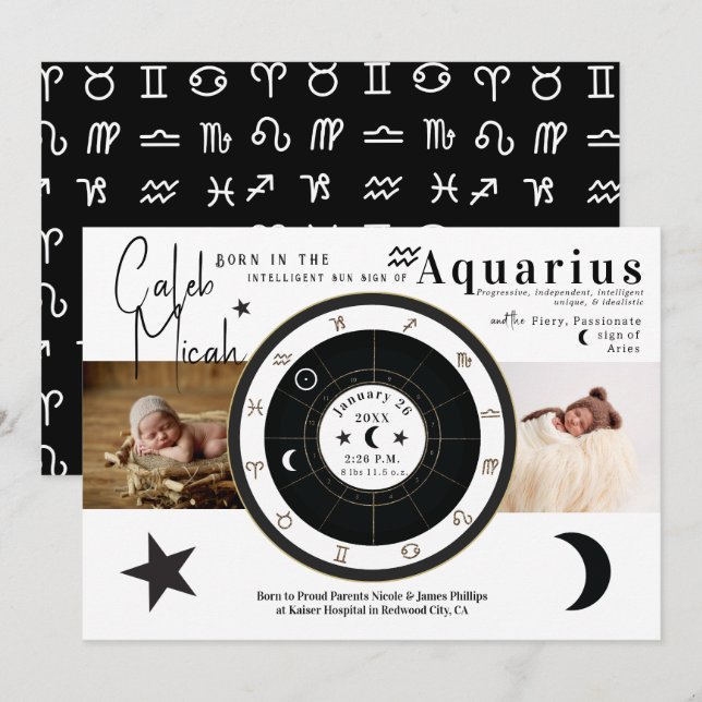 Faire-part de naissance d'horoscope Sun Sign Moon  (Devant / Derrière)