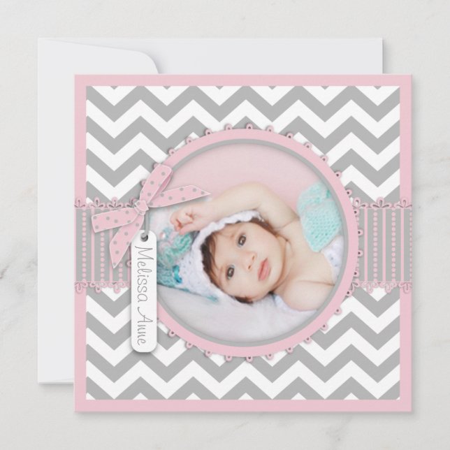 Faire-part de naissance d'impression Chevron SQ-PK (Devant)