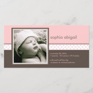 Faire-part de naissance doux Brown de bébé du rose