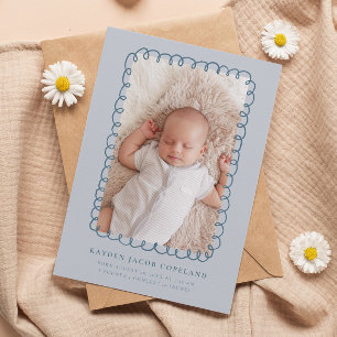 Faire-part de naissance du cadre de Doodle bleu