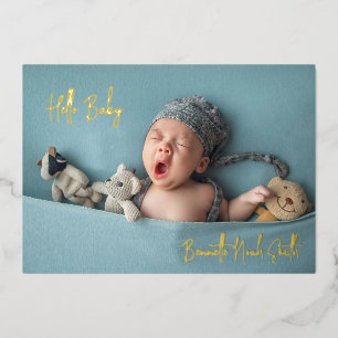 Faire-part de naissance élégant avec photo en or