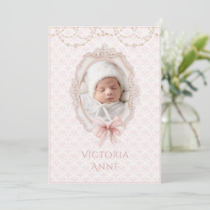 Faire-part de naissance élégant vintage rose pour