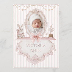Faire-part de naissance élégant vintage rose pour