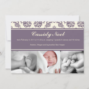 Faire-part de naissance en damas avec ruban