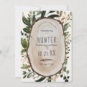 Faire-part de naissance en tranches de bois rustiq