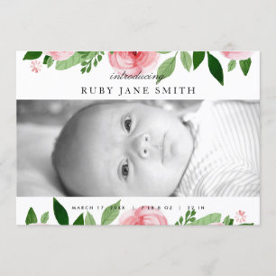 Faire-part de naissance feuille de rose aquarelle