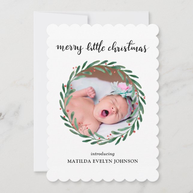 Faire-part de naissance Feuilles de houx Noël | Ph (Devant)