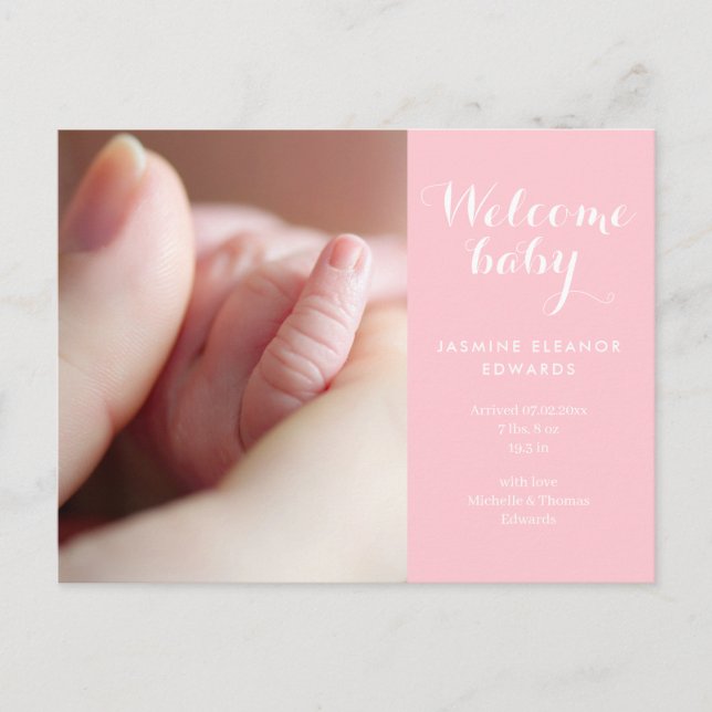 Faire-part de naissance fille avec monogramme rose (Devant)