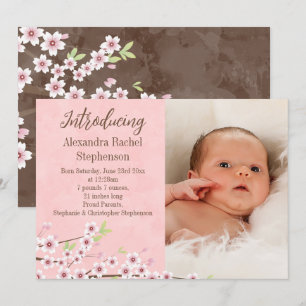 Faire-part de naissance Fille Bébé Rose et Brun Sa