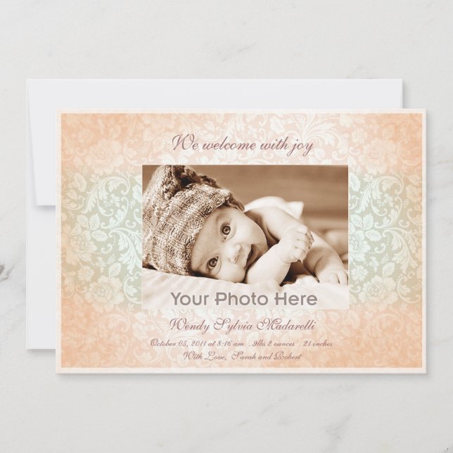 Faire-part de naissance fille classique rose (Devant)