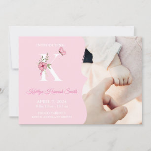 Faire-part de naissance fille initiale K