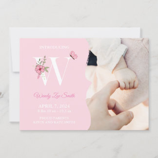 Faire-part de naissance fille initiale W