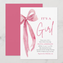 Faire-Part de Naissance Fille Rose Moderne Ruban
