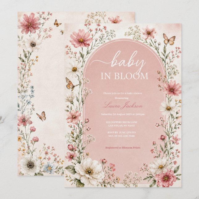 Faire-Part de Naissance Fleur de Bébé (Devant / Derrière)