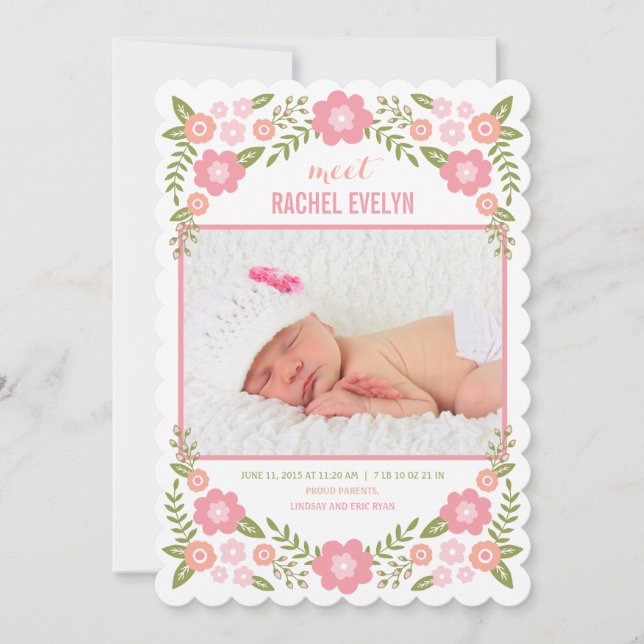 Faire-part de naissance Fleurs de Darling - Blanc (Devant)