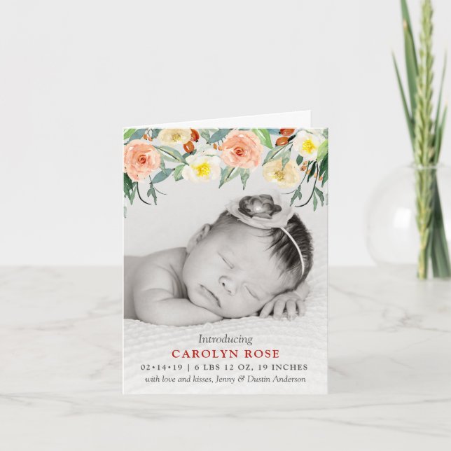 Faire-part de naissance floral à la mode de photo (Devant)