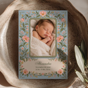 Faire-part de naissance floral bleu poudre photo