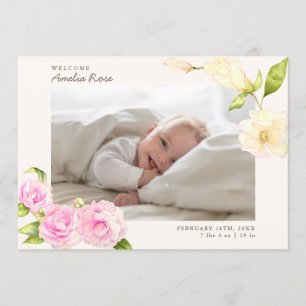 Faire-part de naissance floral d'aquarelle rose
