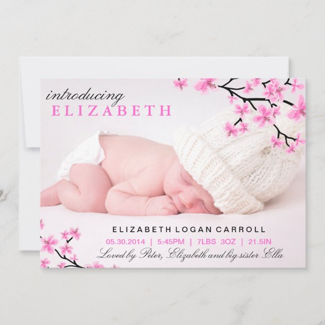 Faire-part de naissance floral rose (Devant)